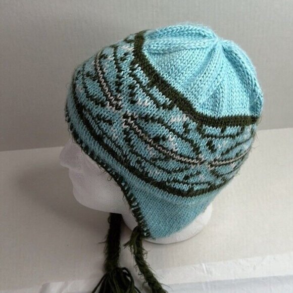 Columbia Youth Beanie Hat Ear Flaps PigTails Geometric Design Fleece Lined Ski - Picture 4 of 5